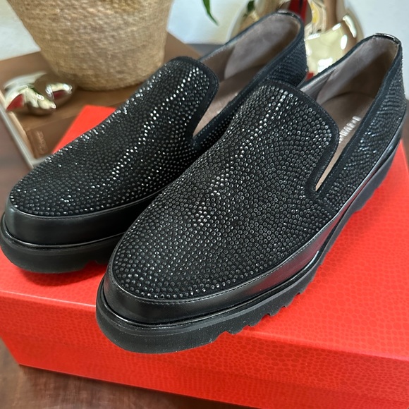 Donald J. Pliner Shoes - Donald J. Pliner Crystal and Leather Loafers in Black - Size 10